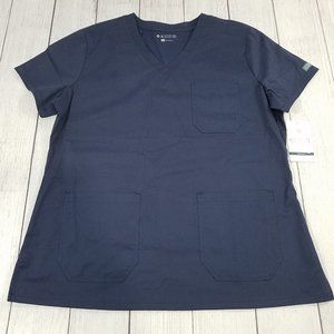 Med Couture 3 Pocket V-Neck Top Womens Size Large - Navy 8472